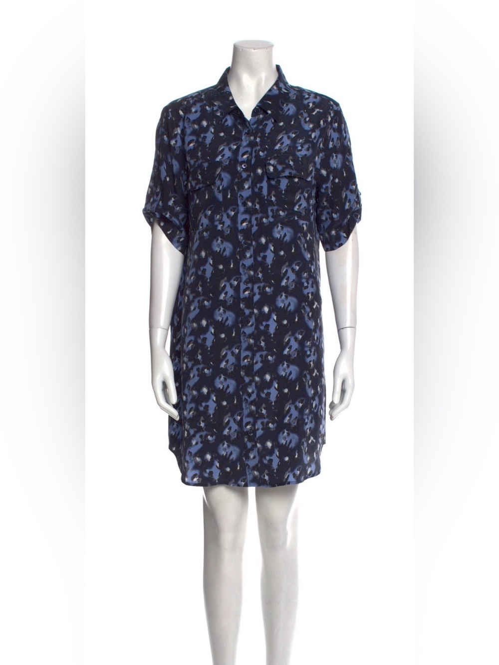 Equipment 100% Silk Navy Button-Front Shirt Dress